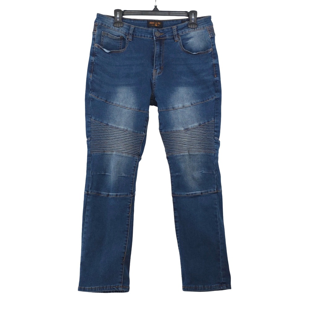 Ring of Fire Blue Jeans Size 33x30 Slim Straight Mid Rise Moto Biker Grunge